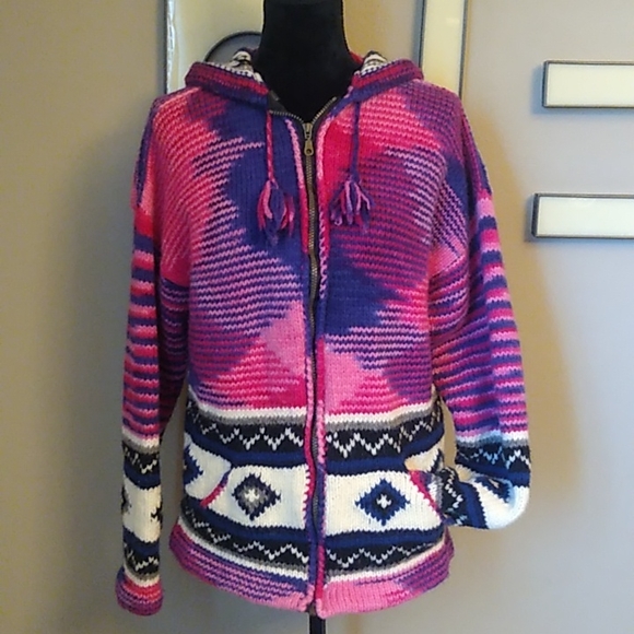 Tribal Wool Hoodie Sweater - Picture 3 of 13